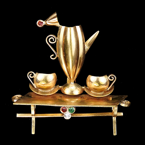 Golden Coffee Table with Coffee Pot and Cups Pin