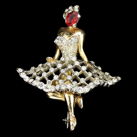 Reja Gold Pave and Ruby Large Ballerina Pin