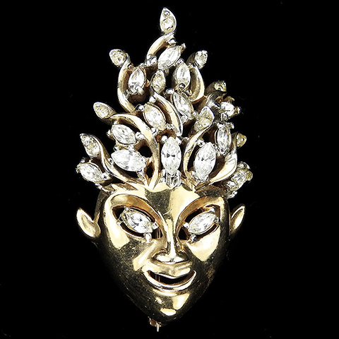 Reja Gold and Diamante Spangles Sprite Face Pin