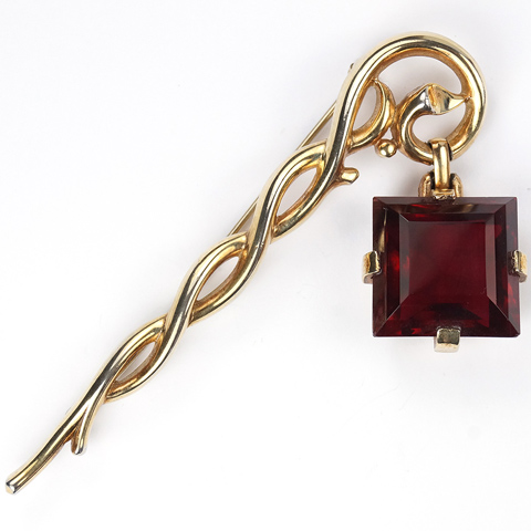 Trifari 'Alfred Philippe' Square Cut Ruby Pendant from Branch Pin