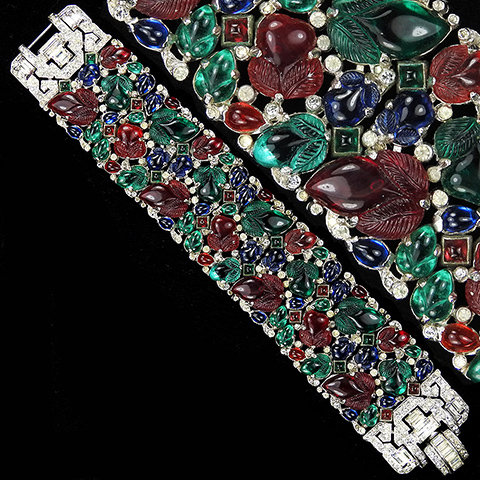 Trifari 'Alfred Philippe' 'Jewels of Fantasy' Deco Pave and Baguettes Tricolour Fruit Salads Wide Bracelet