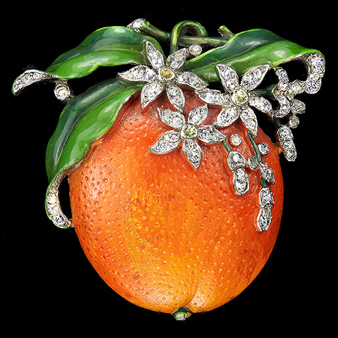 Trifari 'Alfred Philippe' Pave and Enamel Orange Fruit Pin Clip