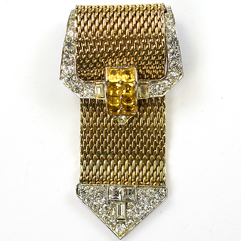 Boucher Gold Pave and Invisibly Set Citrines Garter Belt Buckle Pin Clip