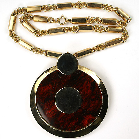 Boucher Gold and Tortoiseshell Modernist Rising Sun Pendant Necklace