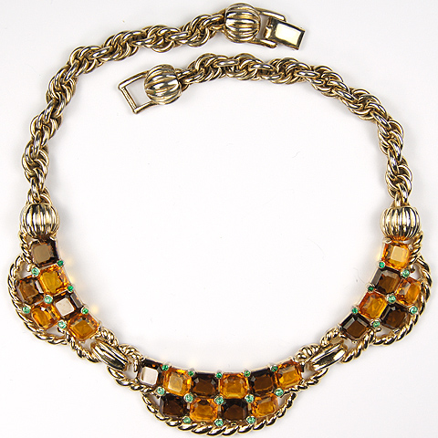 Boucher Gold Ropes and Chains Citrine Topaz and Peridot Checkerboard Choker Necklace