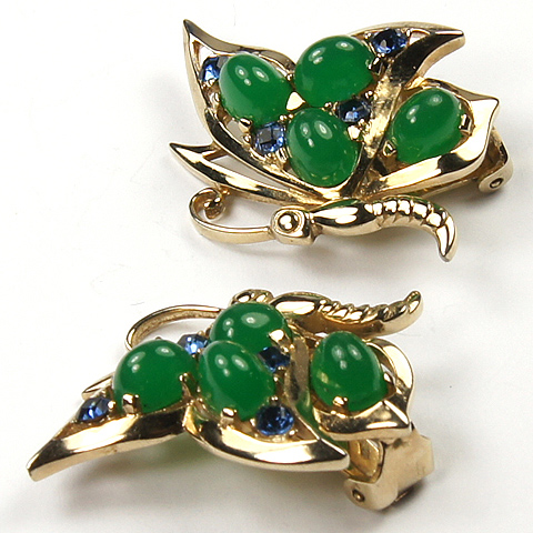 Boucher Gold and Emerald Cabochon Butterfly Clip Earrings
