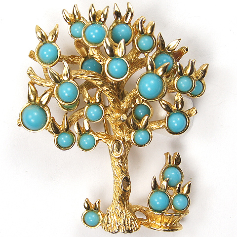 Boucher Gold and Turquoise Fruit Tree and Fruit Basket Pin