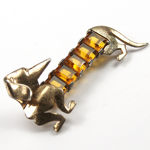 MB Boucher Sterling Gold and Square Cut Topaz Dachshund Dog Pin 