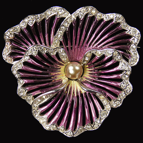 Boucher Violet Metallic Enamel and Pearl Pansy Pin