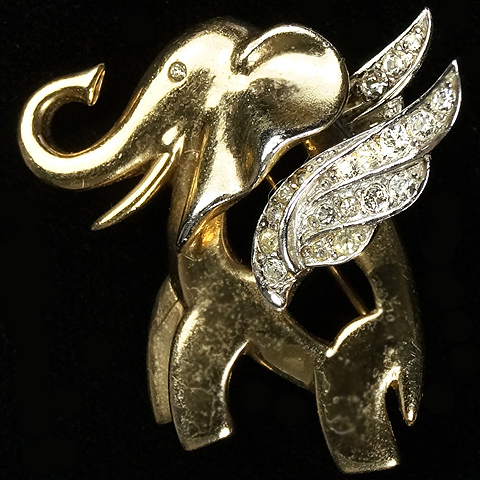 MB Boucher Gold and Pave Winged Elephant Pin