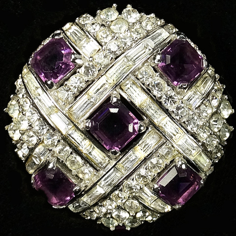 Boucher Pave Baguettes and Amethysts Checkerboard Button Pin