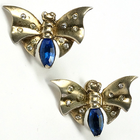 MB Boucher Sterling Spangles and Sapphires Butterfly Screwback Earrings