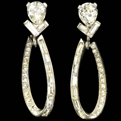 Boucher Pave and Baguettes Pendant Loops Screwback Earrings