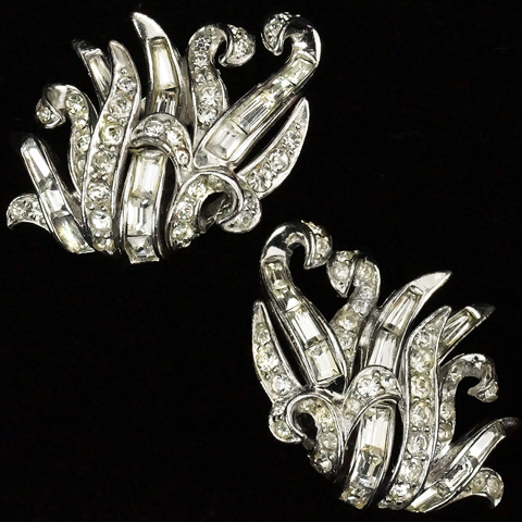Boucher 'La Scala' Pave and Baguettes Waving Grass Clip Earrings