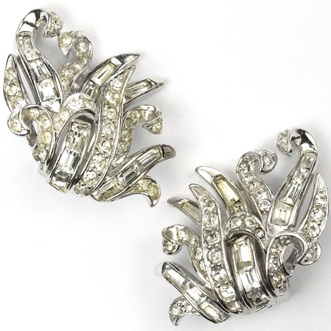 Boucher 'La Scala' Pave and Baguettes Waving Grass Clip Earrings