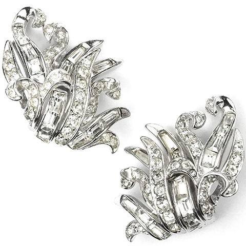 Boucher 'La Scala' Pave and Baguettes Waving Grass Clip Earrings