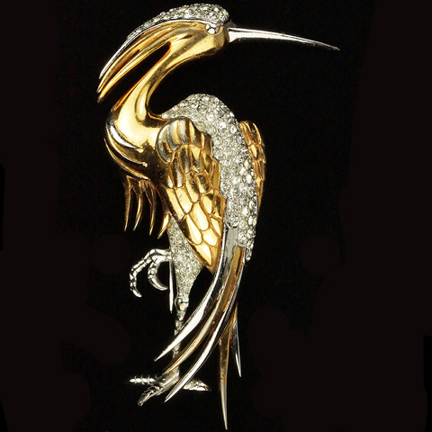MB Boucher Gold and Pave Standing Heron Bird Pin Clip
