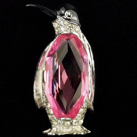 MB Boucher Pave Enamel and Multifaceted Pink Topaz Penguin Pin Clip
