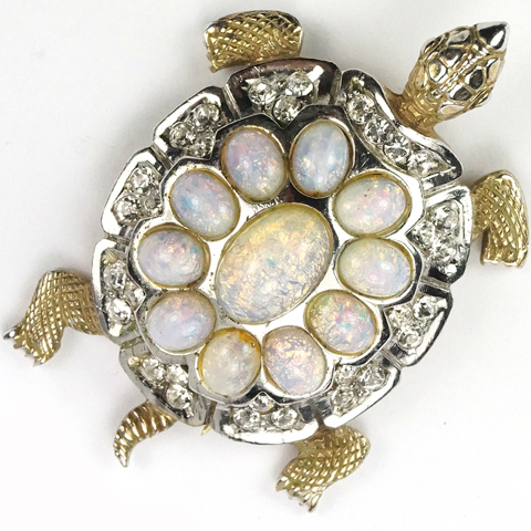 MB Boucher Gold and Opal Cabochons Turtle Pin Clip