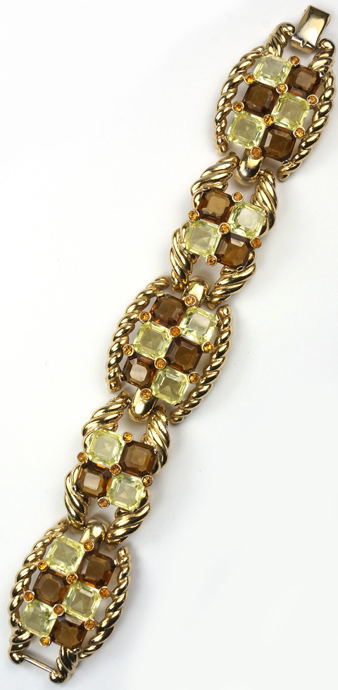 Boucher Gold Ropes Citrine and Topaz Checkerboard Five Link Bracelet