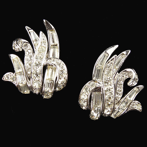 Boucher Pave and Baguettes Waving Grass Clip Earrings