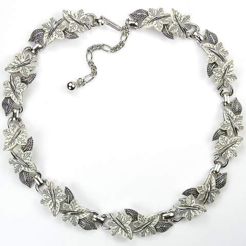 Boucher Silver Leaves and White Black Veined Ivy Leaves Choker Necklace