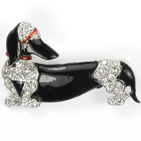 MB Boucher for Ciro Pave and Black Enamel Dachshund Dog Pin