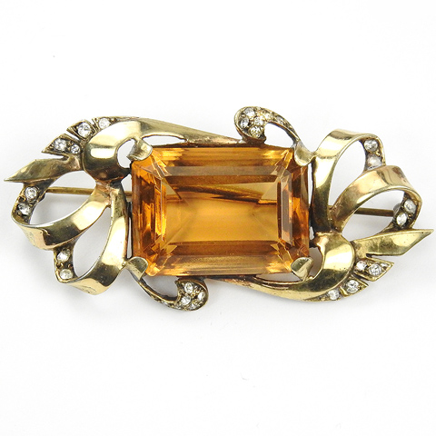 MB Boucher Sterling Table Cut Citrine Golden Deco Swirl Pin