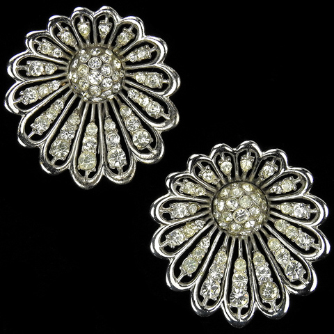 MB Boucher Sterling Pave Starburst Flowers Pair of Pin Clips