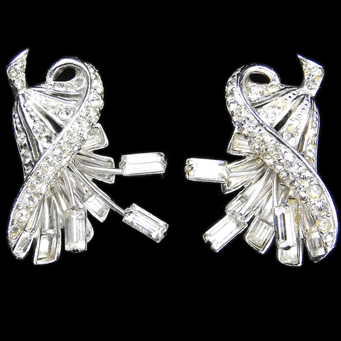 MB Boucher Diamante Baguettes Flower with Stamens Clip Earrings