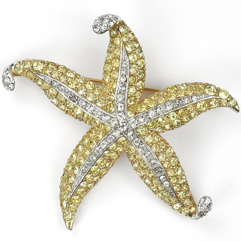 Boucher Citrine and Diamante Pave Starfish Pin