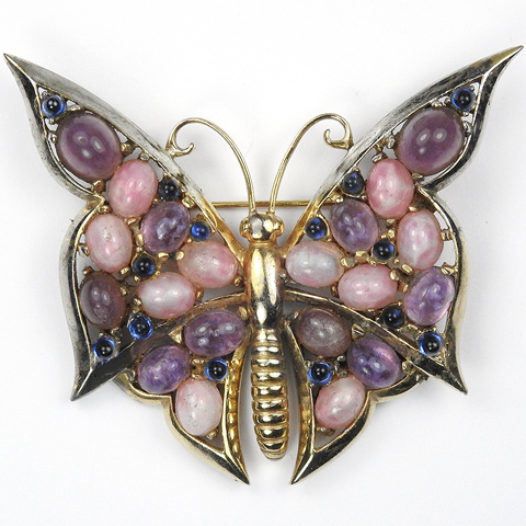 Boucher Gold Pink Quartz Sapphire and Amethyst Butterfly Pin