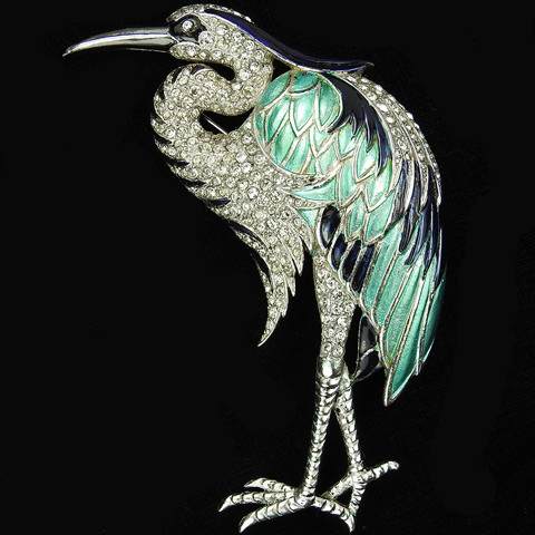 MB Boucher Pave and Metallic Enamel Heron Bird Pin