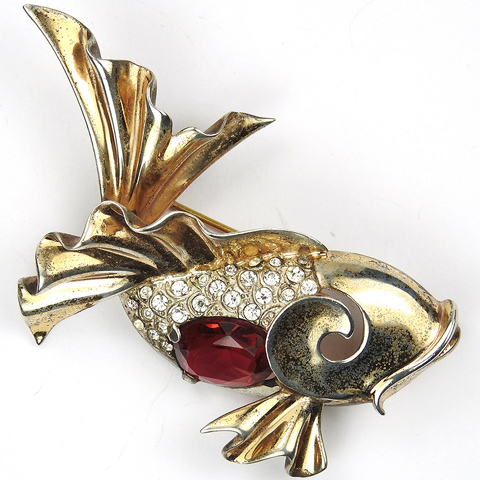 MB Boucher Sterling Gold Pave and Ruby Belly Fish Pin
