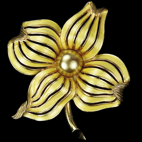 MB Boucher Gold Yellow Metallic Enamel and Pearls Dogwood Flower Pin