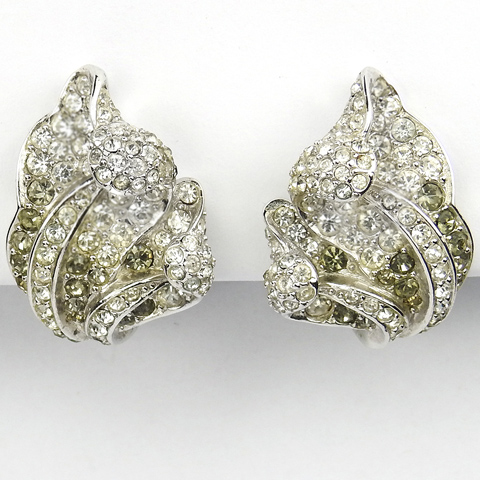 Boucher Diamante and Black Diamond Orchid Leaf Clip Earrings