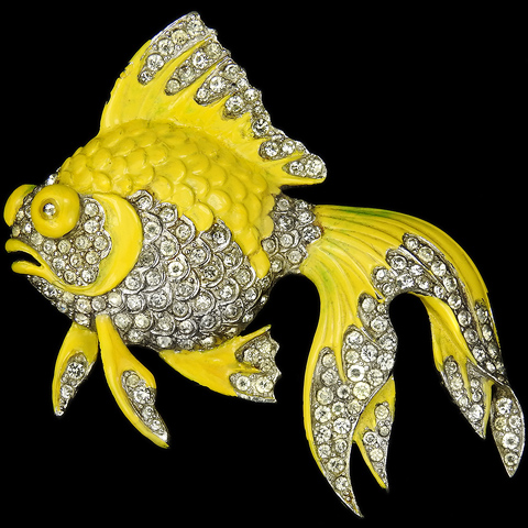 MB Boucher Pave and Yellow Enamel 'Tropical Fish' Telescope Goldfish Pin