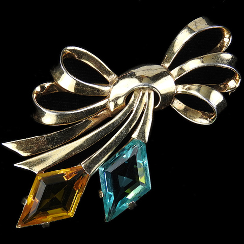 MB Boucher Sterling Bow with Aquamarine and Citrine Trapezoids Pin