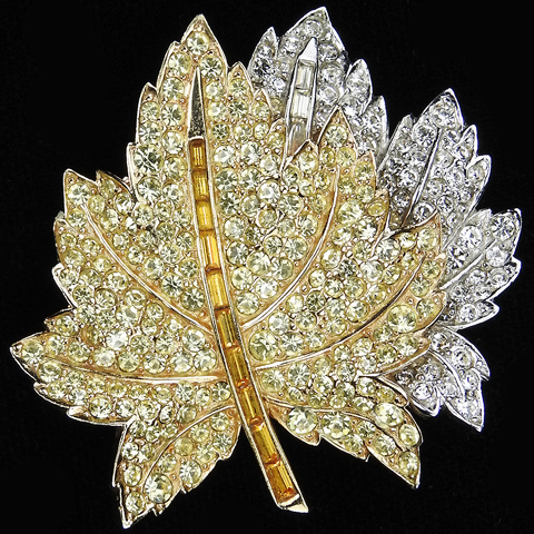 Boucher Citrine and Diamante Pave Double Maple Leaf Pin