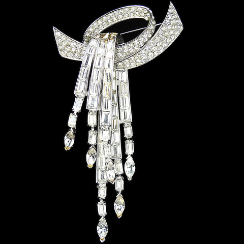 Boucher Pave Bow Swirl and Pendant Diamante Baguettes with Multiple Pendants Pin