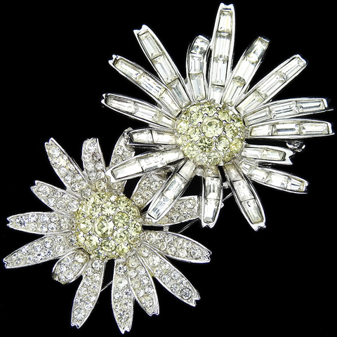 Boucher Pave and Baguettes Diamante and Citrine Double Flower Pin