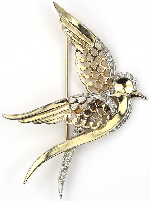 MB Boucher Gold and Pave Stylized Bird in Flight Pin