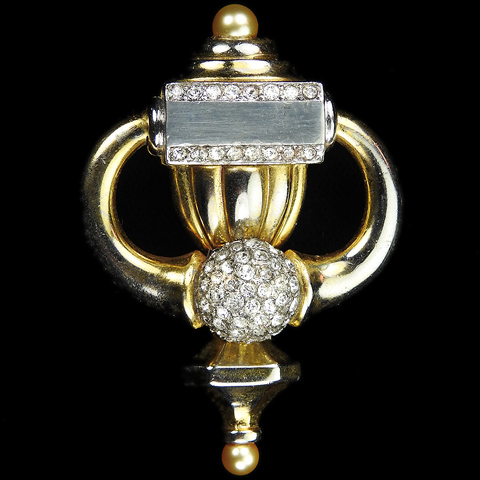 MB Boucher Gold Pave and Pearls Doorknocker Pin Clip