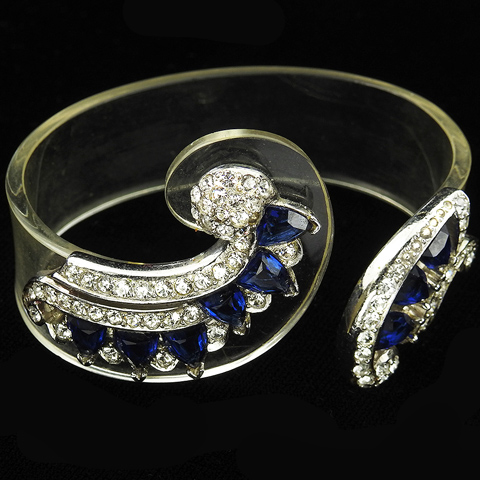 MB Boucher Pave Sapphires and Lucite Jelly Belly Cuff Bangle Bracelet