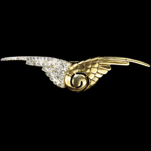 MB Boucher (unsigned) Sterling WW2 US Patriotic Gold and Pave Victory Wings Pin