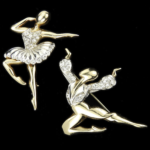 Boucher 'Ballet of Jewels' Gold and Pave Pair of 'Sleeping Beauty' Ballerina and Male Ballet Dancer Pins
