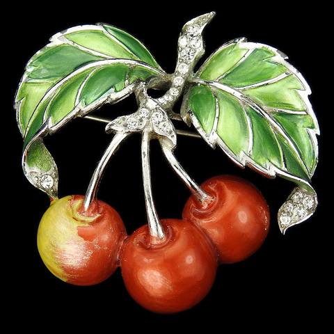 MB Boucher Metallic Enamel Cherries on a Branch Pin