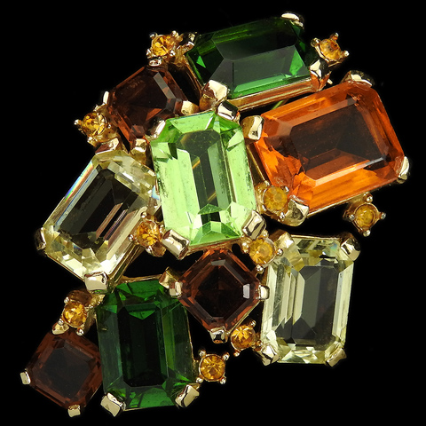 Boucher Gold Topaz, Jonquil, Citrine, Peridot and Emerald Gemset Stones Pin