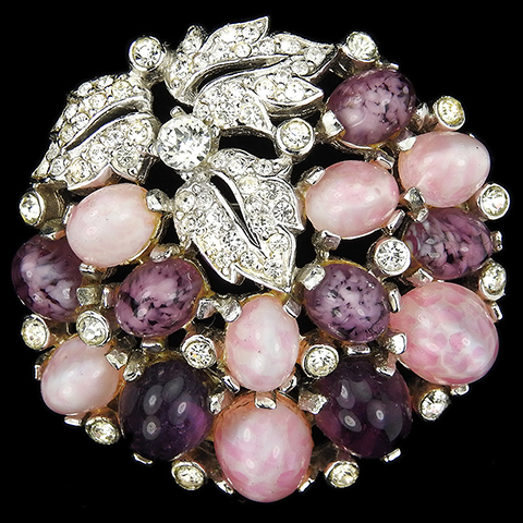 MB Boucher Amethyst and Pink Quartz Cabochons Circular Flowers and Fruit Pin