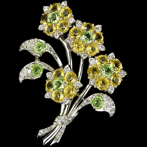 MB Boucher Pave Peridot and Citrine Four Flower Floral Spray Pin